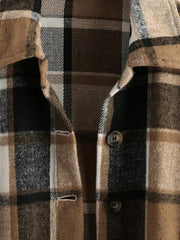 Button Front Plaid Wool Blend Shacket