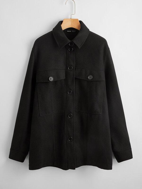 Button Front Pocket Patched Coat