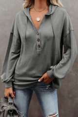 Buttoned High And Low Hem Hoodie