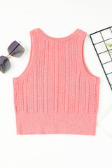 Cable Knit Ribbed Trim Sleeveless Crop Top