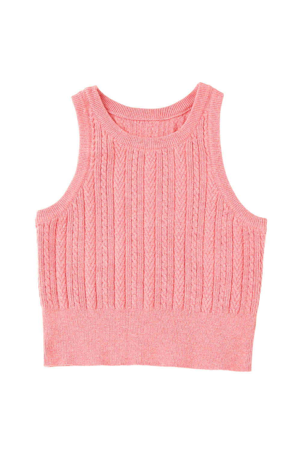 Cable Knit Ribbed Trim Sleeveless Crop Top