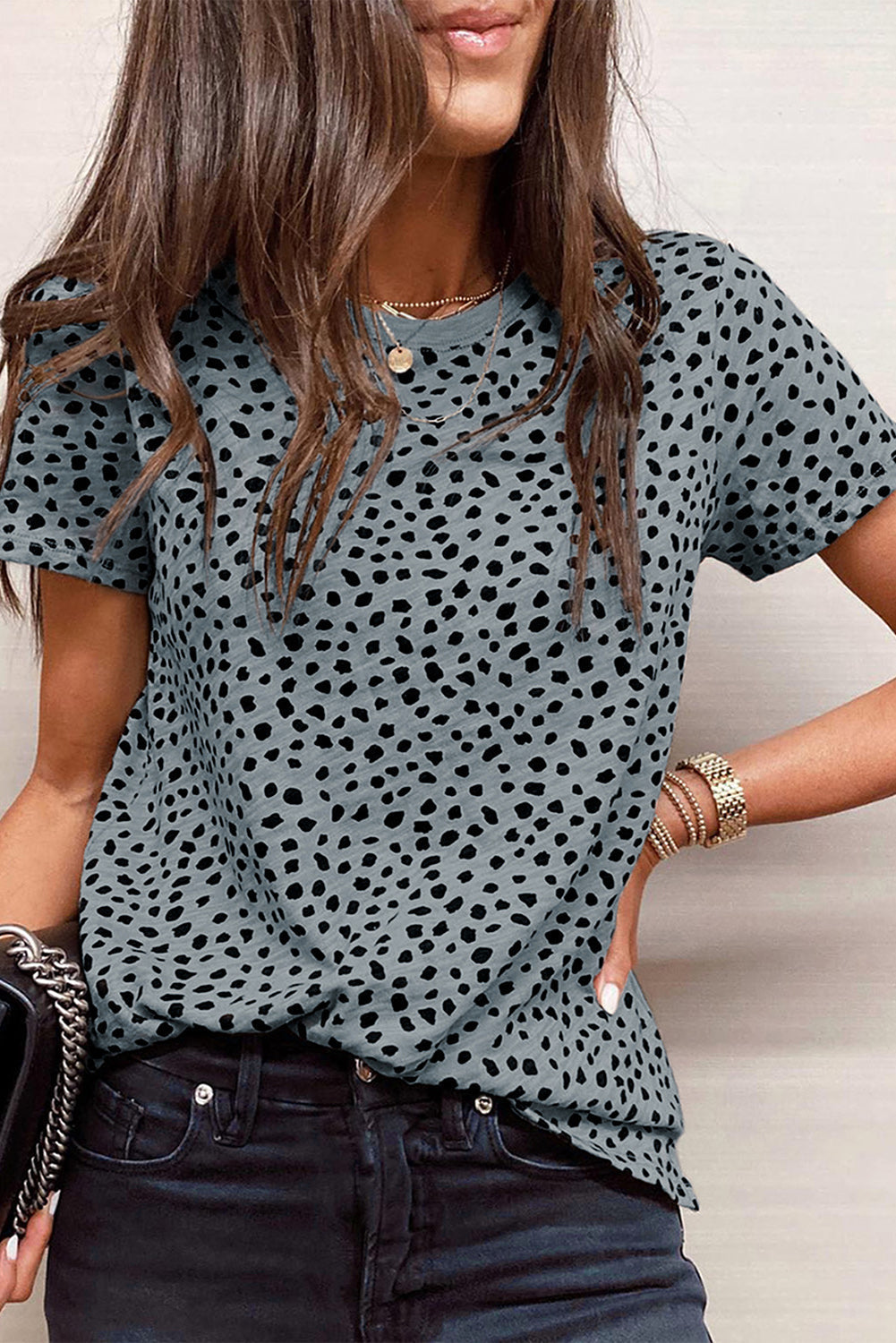 Cheetah Print O-Neck Short Sleeve T Shirt