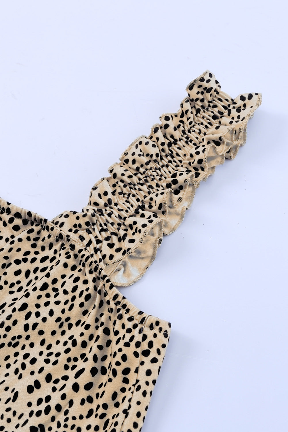 Cheetah Smocked Ruffle Strap Tank Top