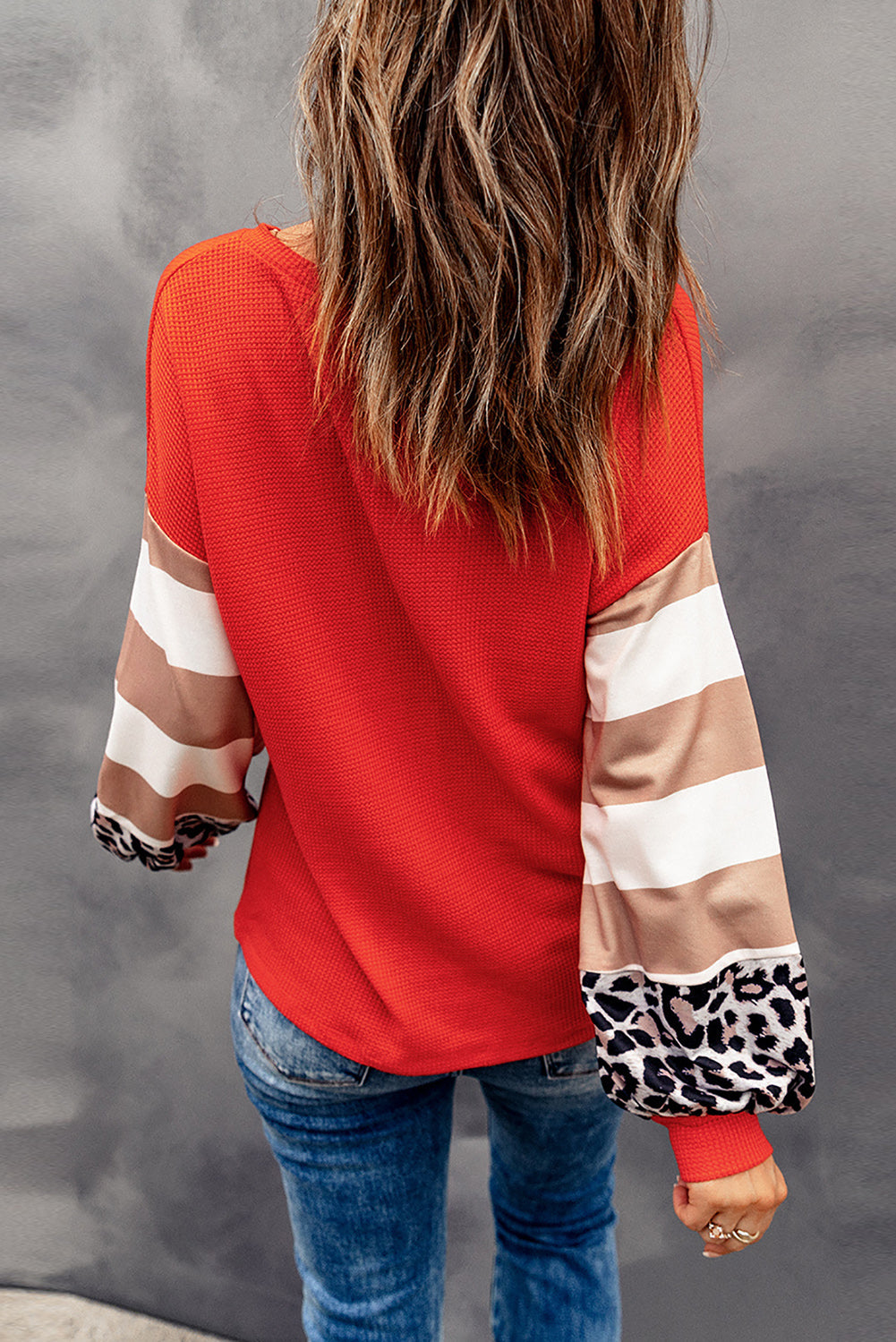 Christmas Tree Leopard Color Block Waffle Knit Top