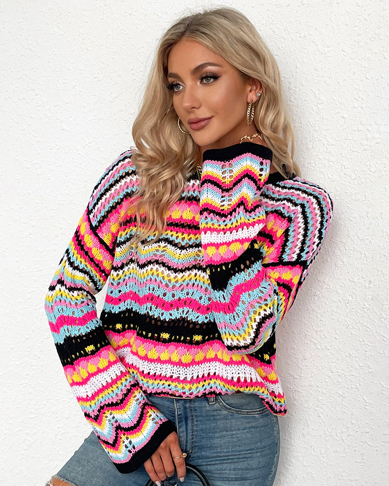 Casual Sweater Rainbow Striped Knitwear