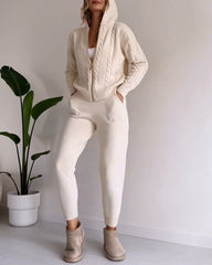 Casual Twist Jacquard Sweater Cardigan Two-Pieces Set