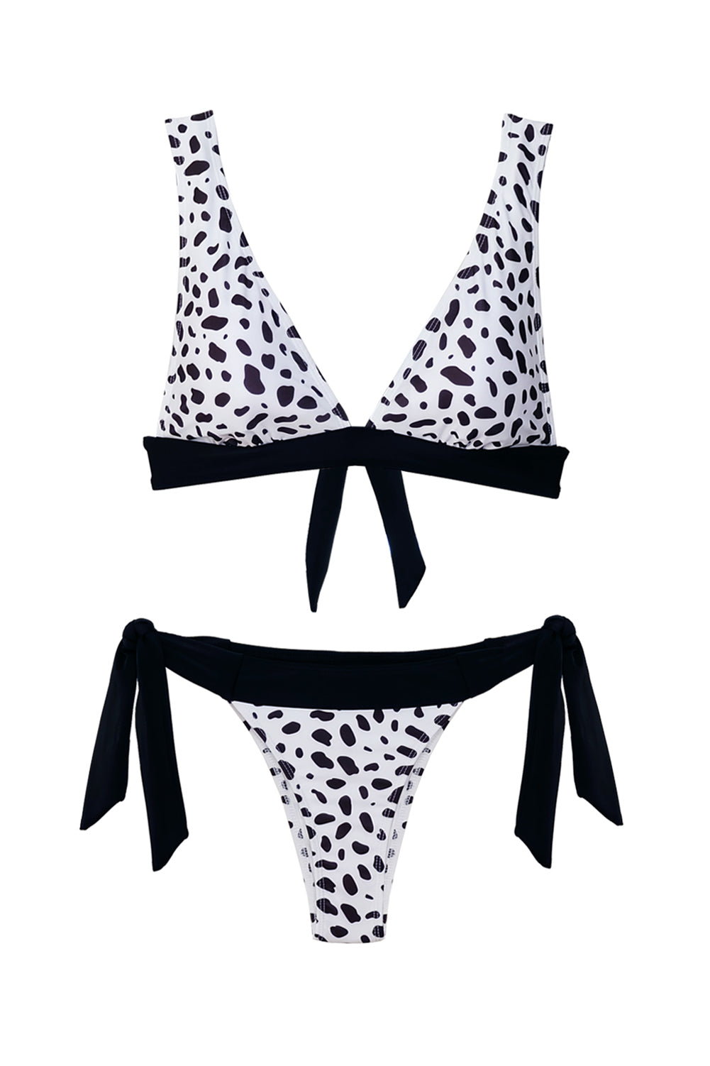 Deep V Neck Leopard Print Bikini With Tied