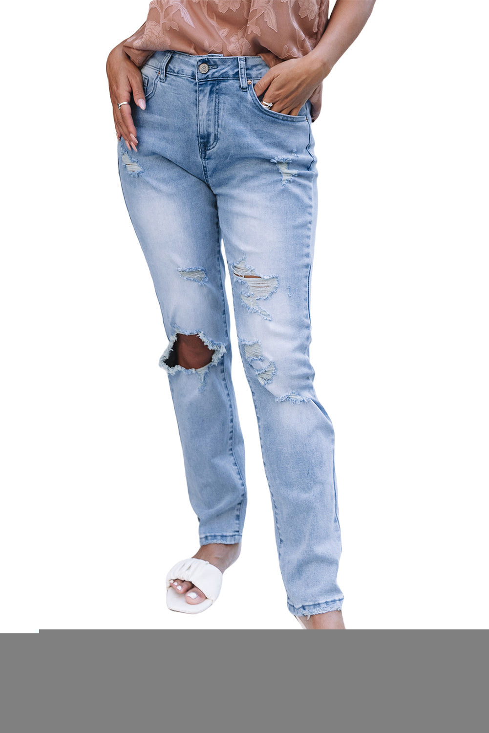 Distressed Holes Straight Jeans
