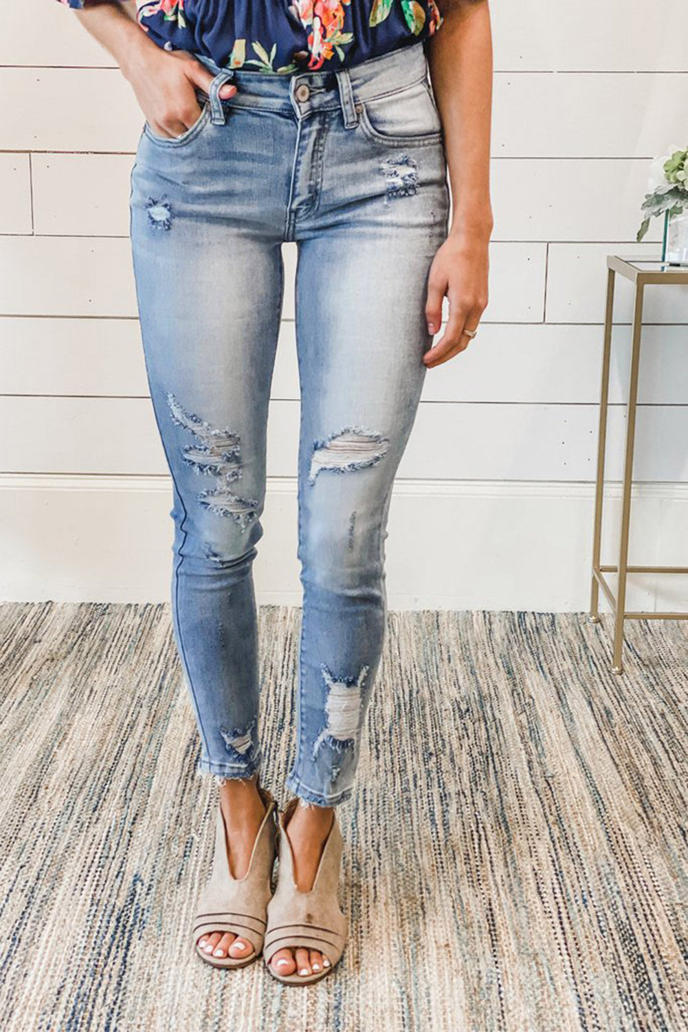 Distressed Mid Rise Jeans