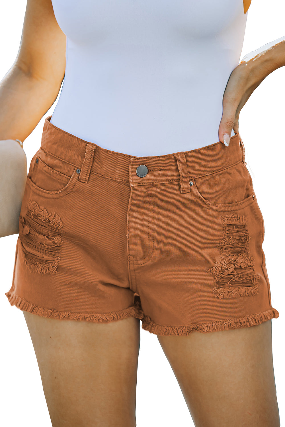 Distressed Tasseled Denim Shorts
