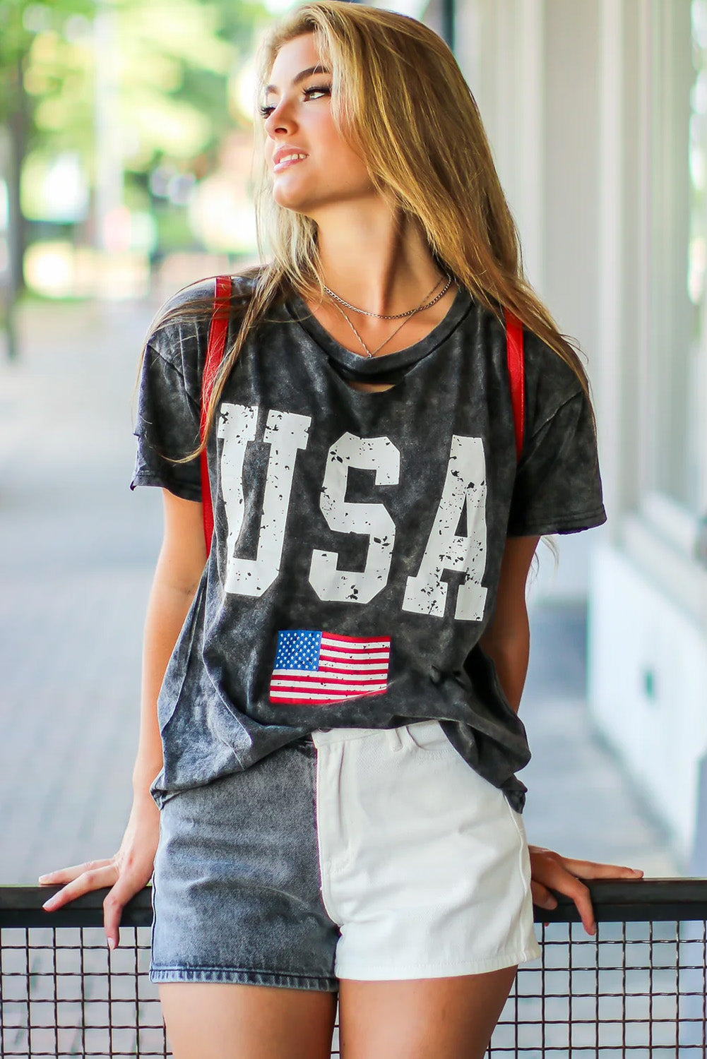 Distressed Tie-dye USA Flag Print T-shirt