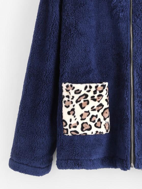 Dual Pocket Leopard Panel Fluffy Coat