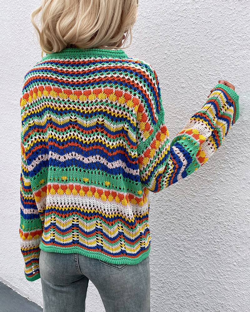 Casual Sweater Rainbow Striped Knitwear