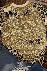 Faith Leopard Glitter Bleached O-Neck T-Shirt