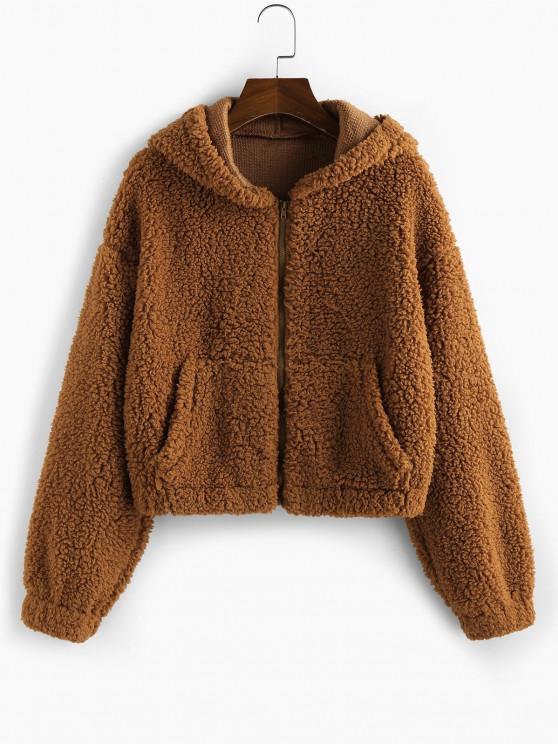 Faux Fur Drop Shoulder Hooded Coat