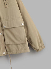 Faux Fur Lined Flap Pocket Drawstring Cargo Coat