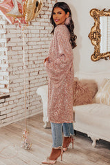 Flare Sleeve Open Front Sequin Kimono