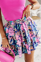 Floral Elastic High Waist Tiered Ruffled Skirt
