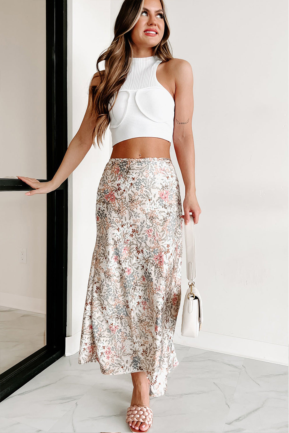 Floral High Waist A-Line Skirt