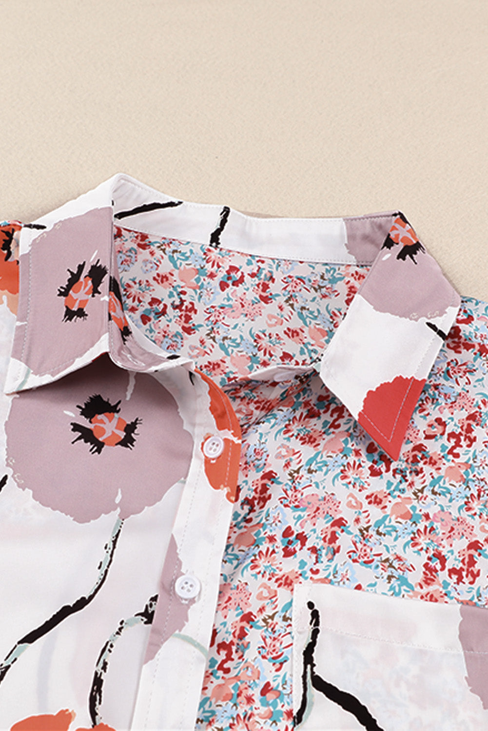 Floral Patchwork Buttoned Shirt With Pocket