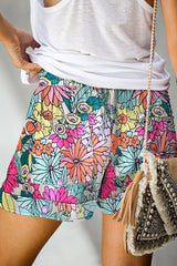 Floral Print Elastic Waist Shorts