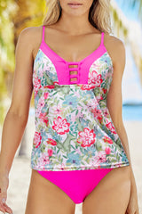 Floral Print Lace-up Criss Cross Tankini Swimsuit