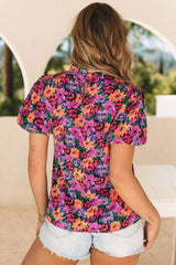 Floral Print Round Neck Puff Sleeve Blouse