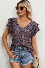 Floral Print Ruffle Tiered Sleeve Blouse