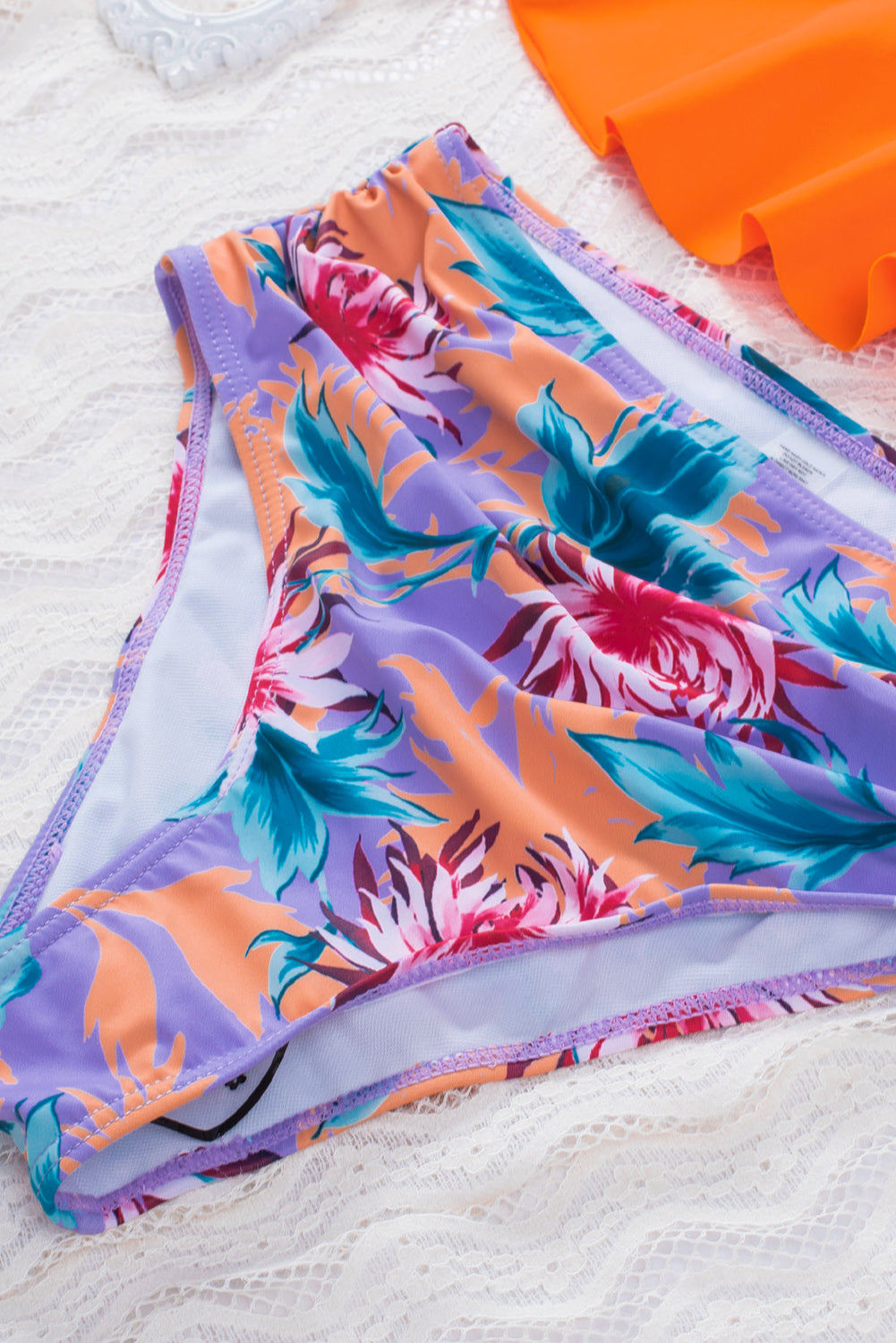 Floral Print Ruffled Criss Cross Spaghetti Strap Bikini Swimsuit