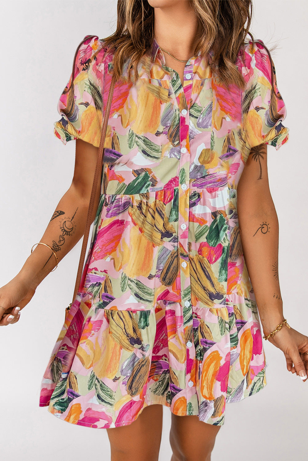 Floral Print Short Sleeve Shirt Dress