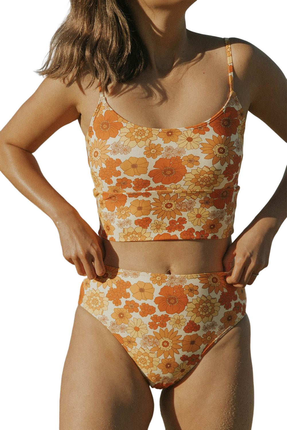 Floral Print Spaghetti Straps Crop Bikini Set