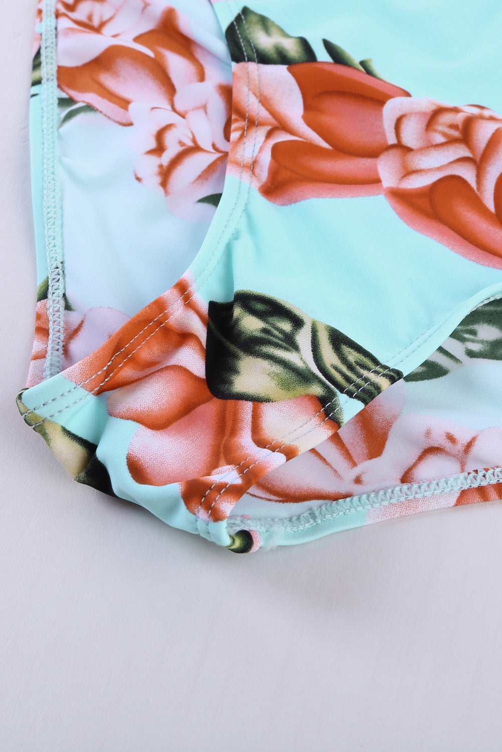 Floral Ruffled Hem High Waist Bikini Set