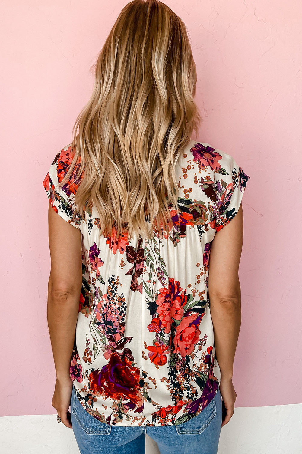 Floral Short Sleeve Round Neck Blouse