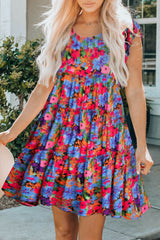 Floral Short Sleeve Ruffle Mini Dress