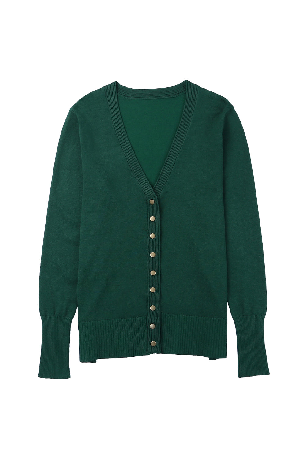 Green Lightweight Knit Ribbed Trim Snap Button Cardigan