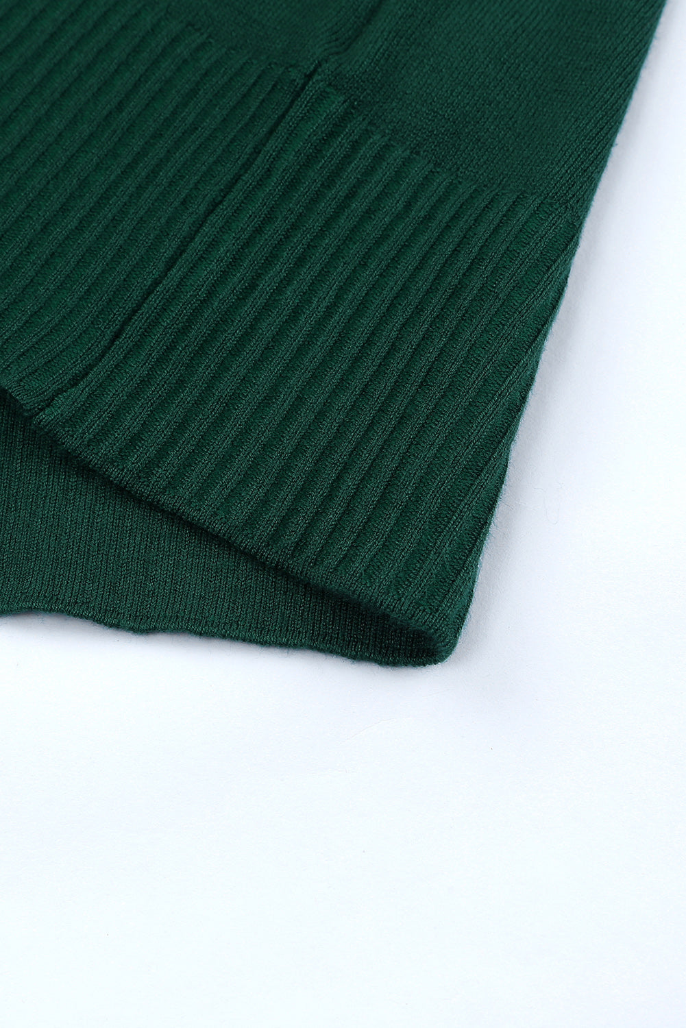 Green Lightweight Knit Ribbed Trim Snap Button Cardigan