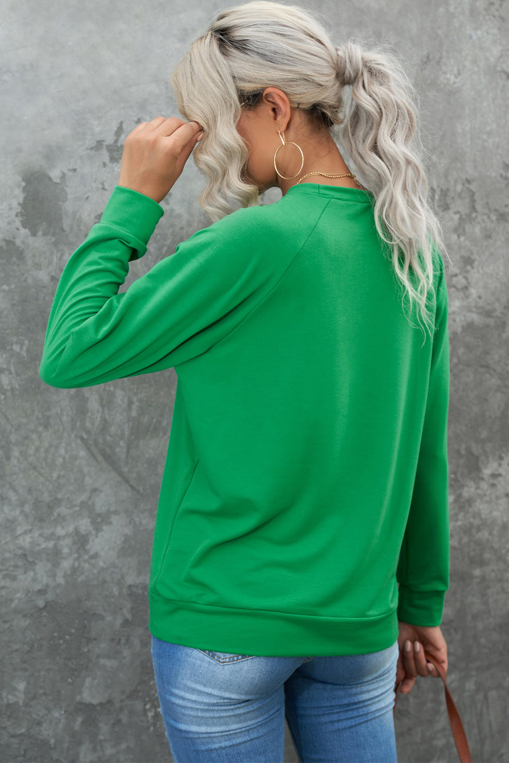 Green Lucky Clover Heart Graphic Raglan Sleeve Sweatshirt