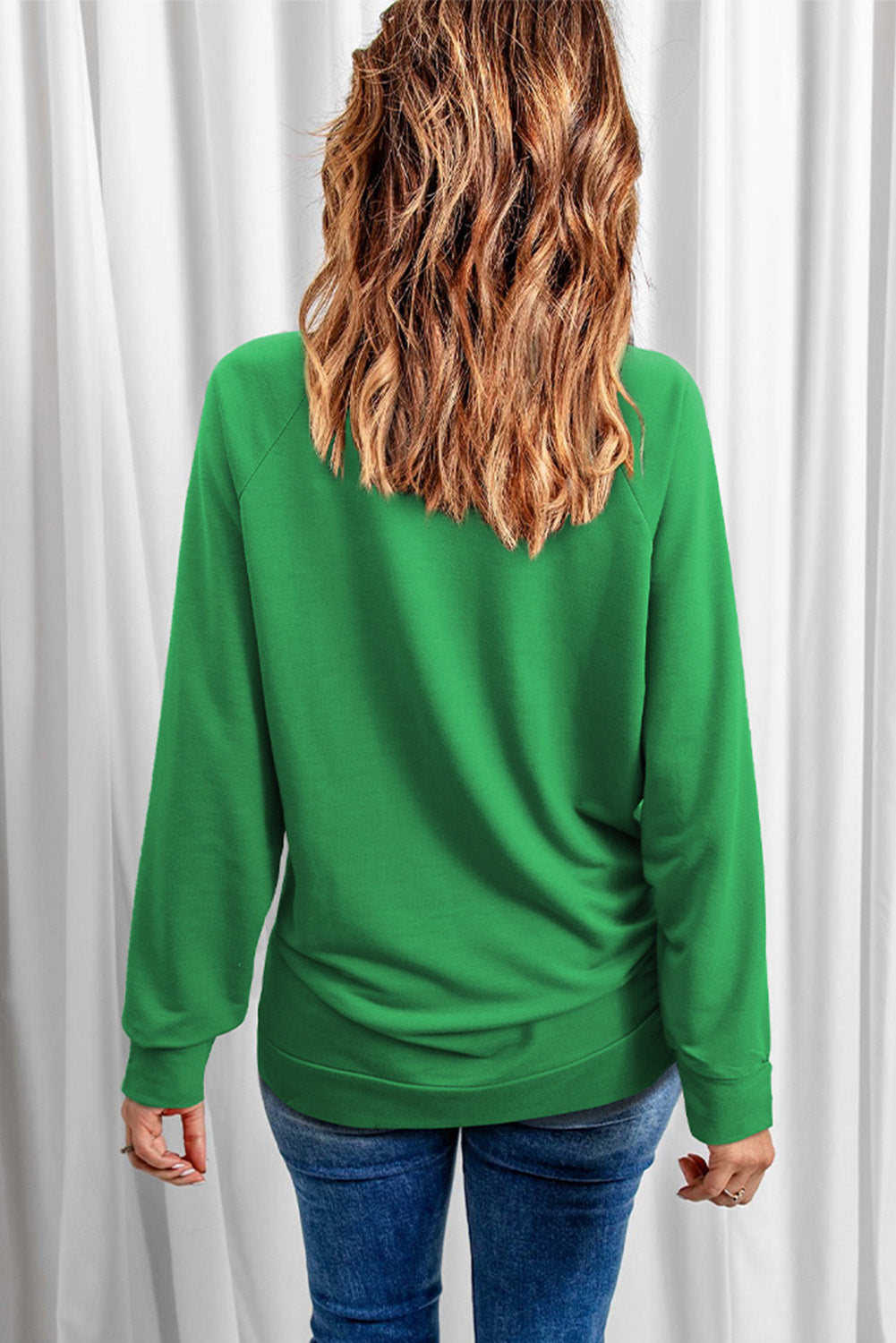Green Lucky Clover Heart Graphic Raglan Sleeve Sweatshirt