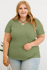 Green Plus Size Crisscross Ribbed Knit T-Shirt