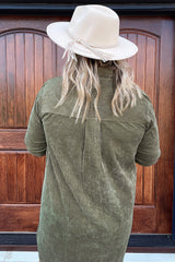 Green Plus Size Long Sleeve Buttoned Shirt Dress