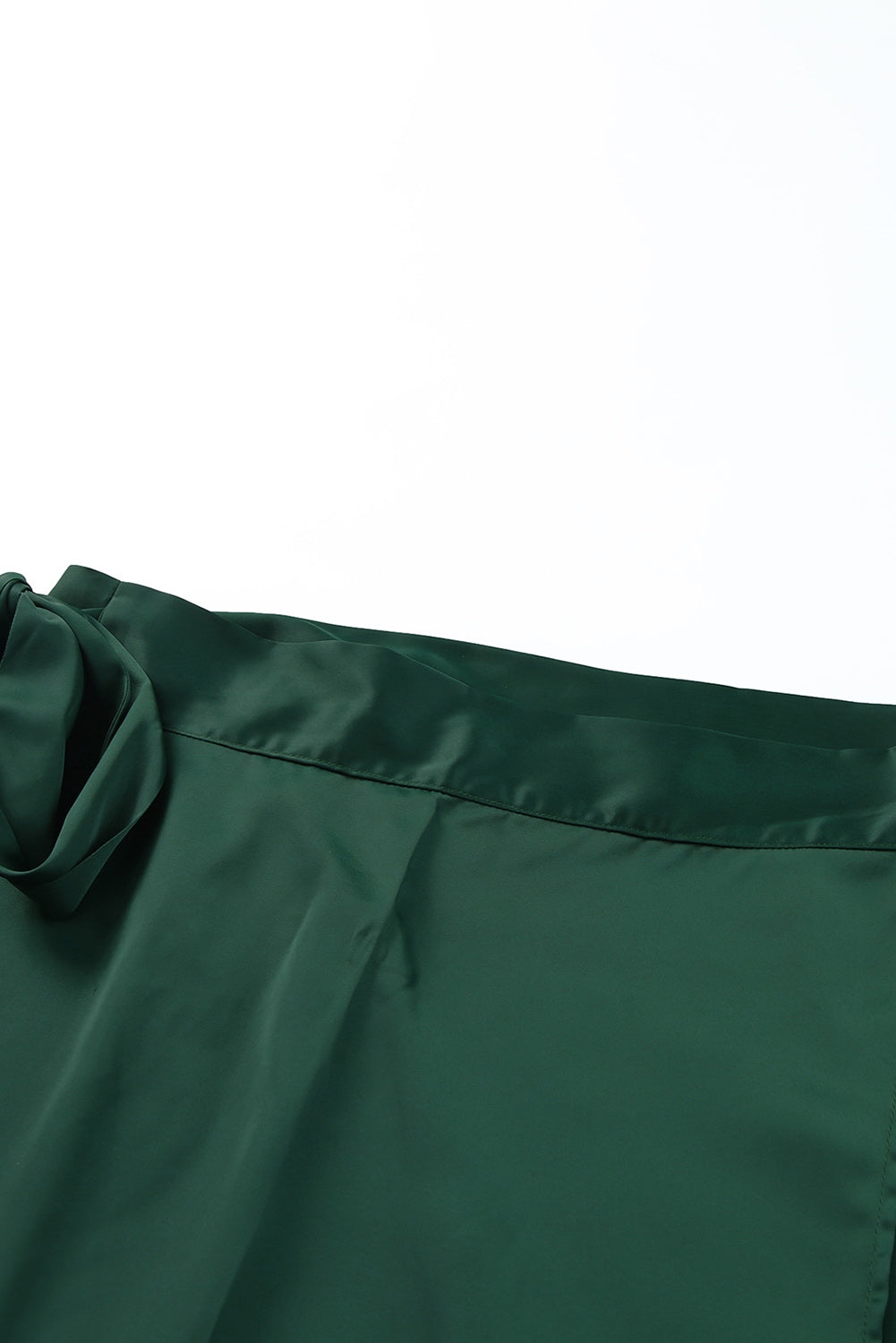 Green Satin Wrap Midi Skirt With Split