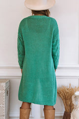 Green Solid Color Knitted Open Front Cardigan