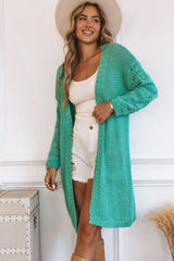Green Solid Color Knitted Open Front Cardigan