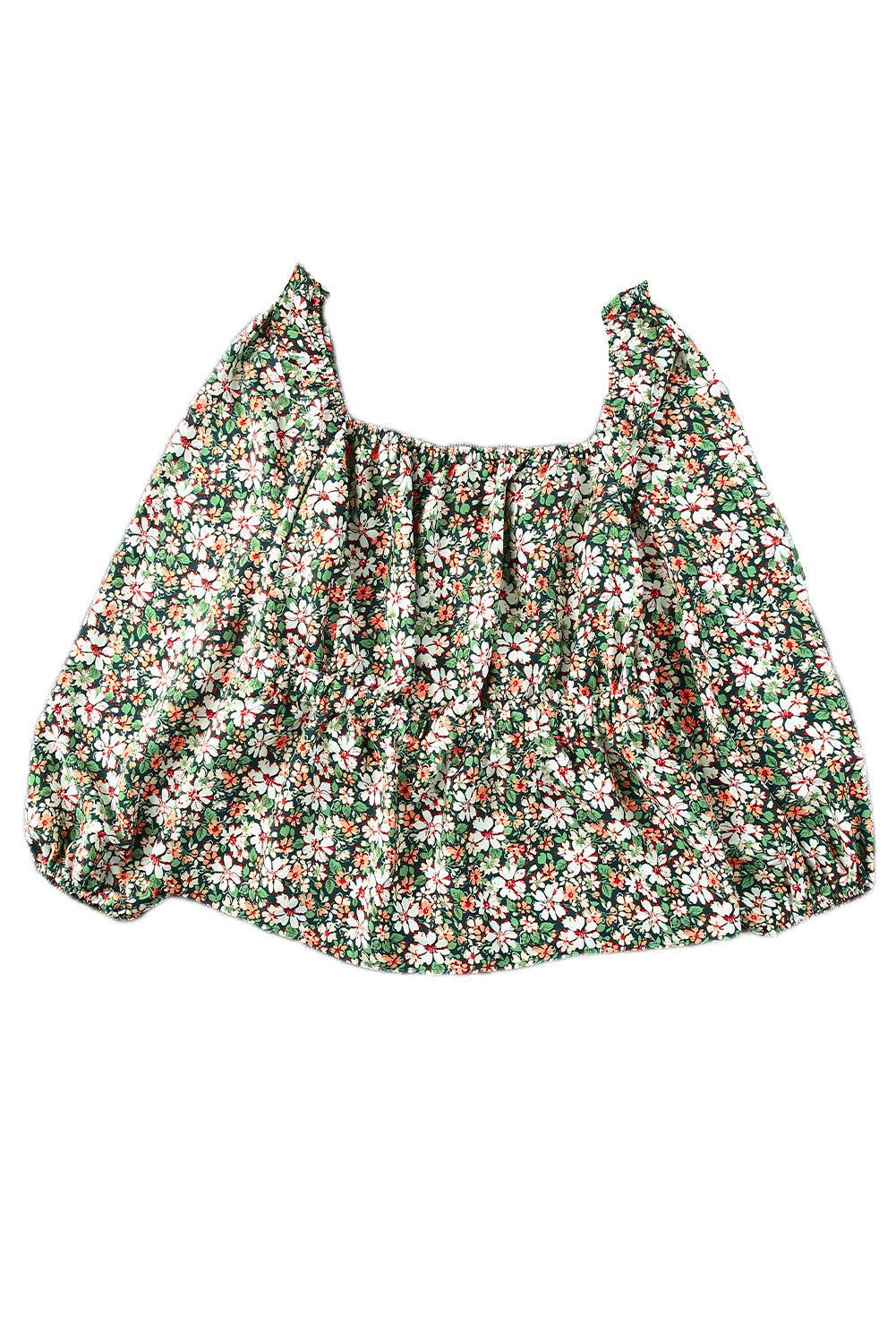 Green Square Neck Floral Plus Size Peplum Top