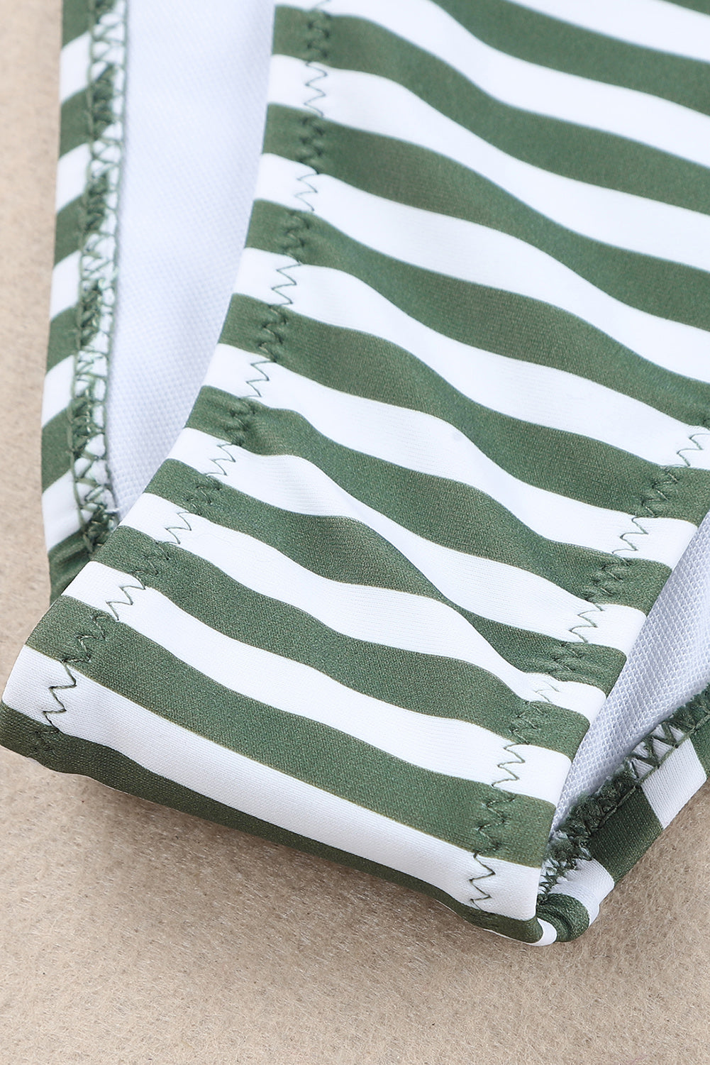 Green Striped High Waist Ruffle Bikini Set