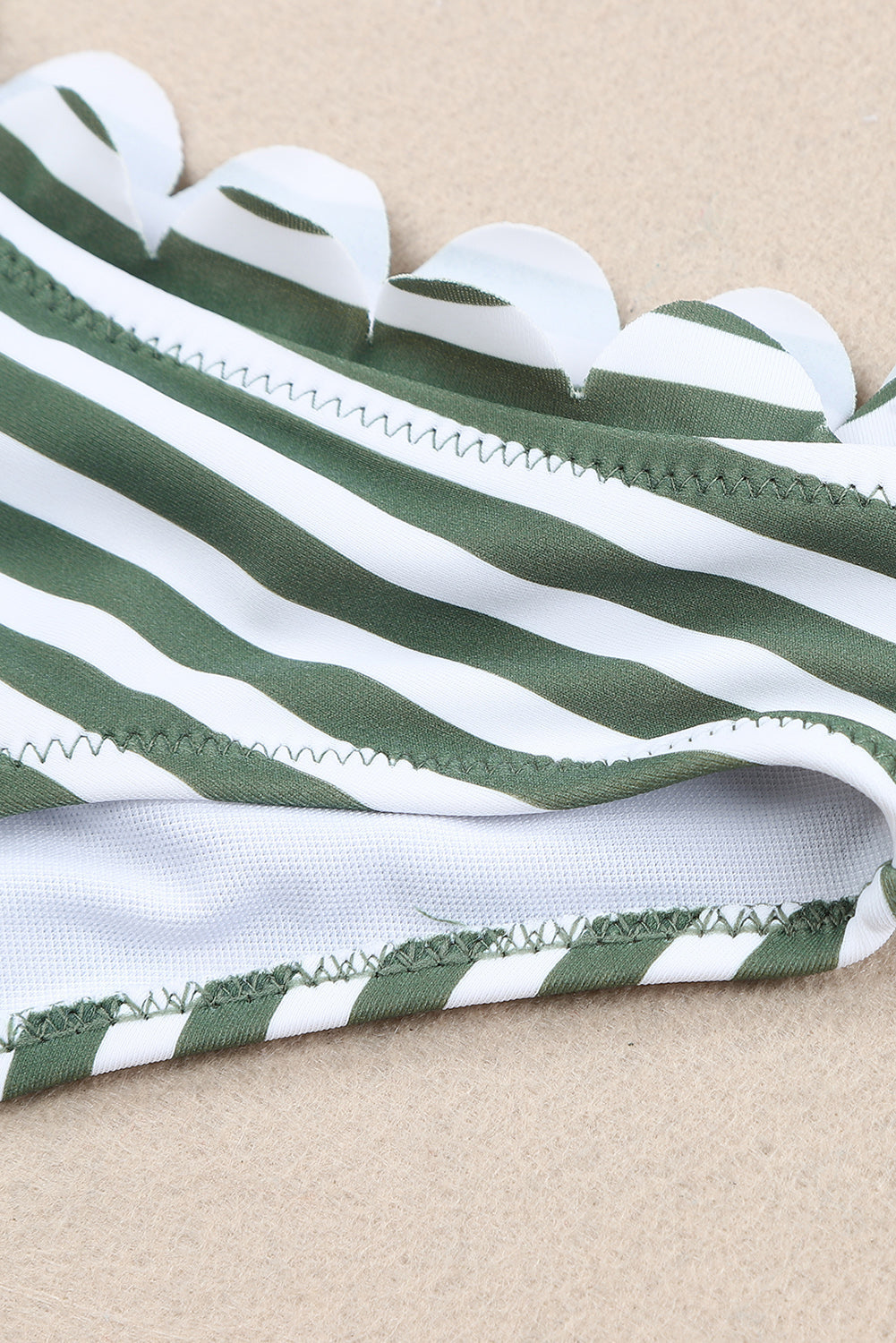 Green Striped High Waist Ruffle Bikini Set