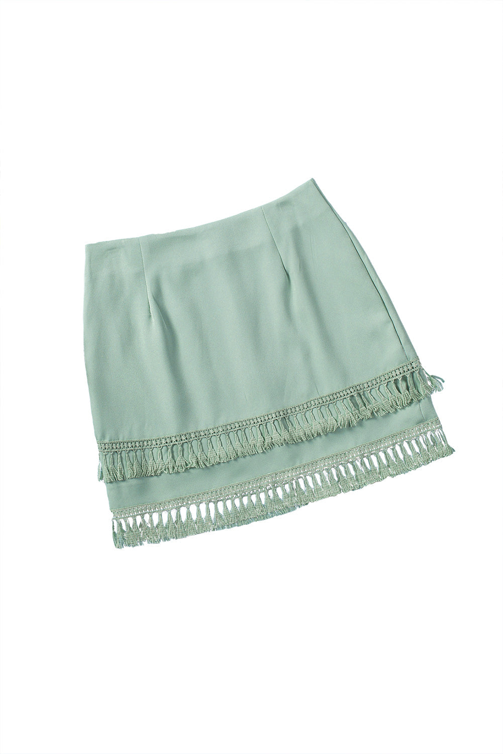 Green Tiered Tassel Zip-Up High Waist Mini Skirt