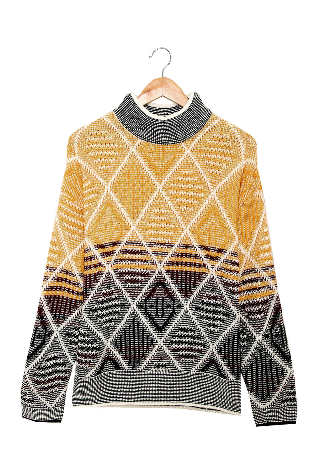 High Neck Geometric Colorblock Sweater