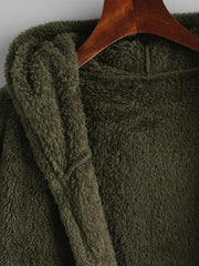 Hooded Color Blocking Fluffy Drop Shoulder Coat