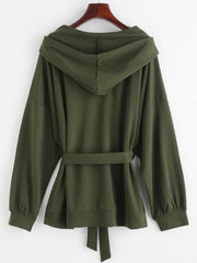 Hooded Drop Shoulder Belted Coat